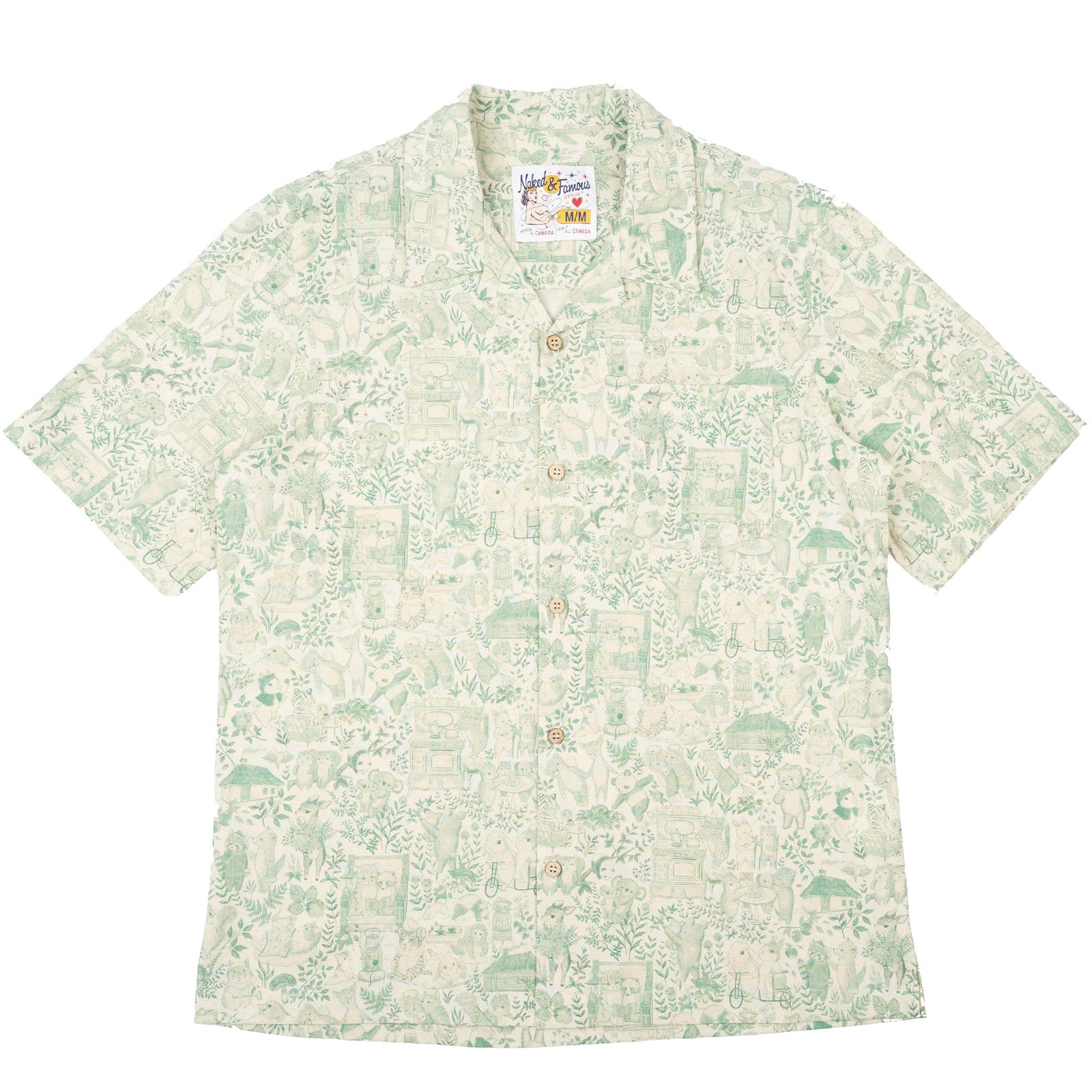 Aloha Shirt Linen Animals Green