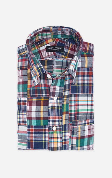 Navy & Yellow Madras Patchwork Shirt