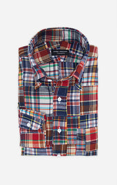 Navy, Red & Green Madras Patchwork Popover