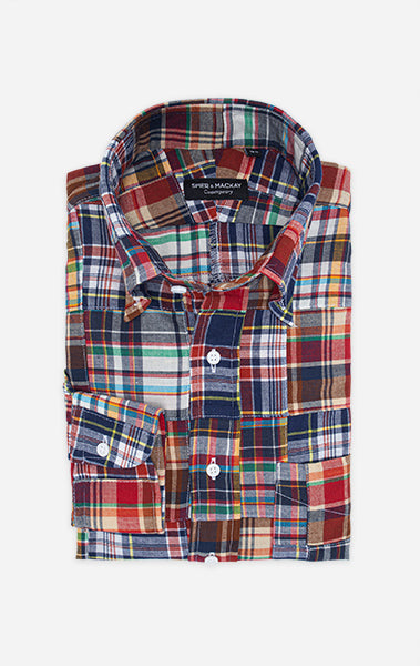 Navy, Red & Green Madras Patchwork Popover