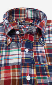 Red Green Madras Patchwork Popover