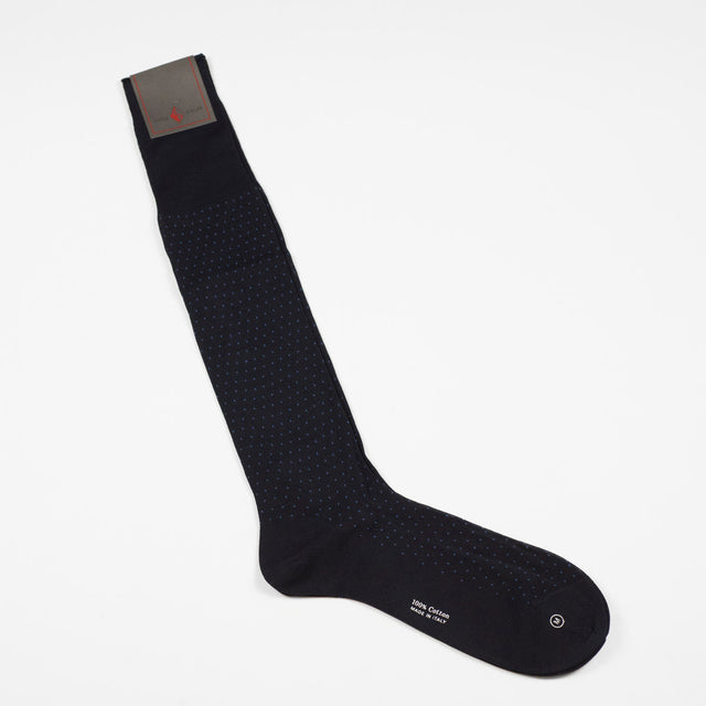Navy over-the-calf fil d'ecosse cotton socks with blue dots