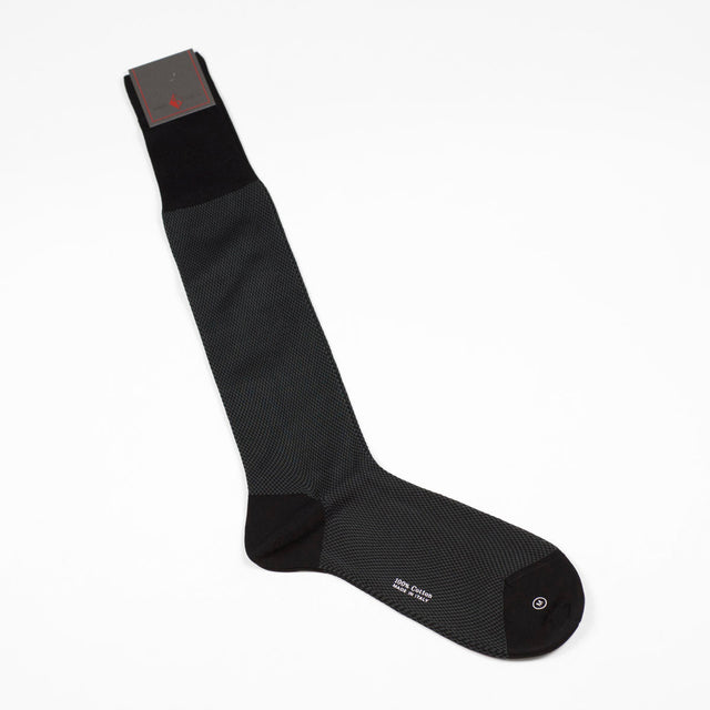 Grey & black micro-gingham over-the-calf fil d'ecosse cotton socks