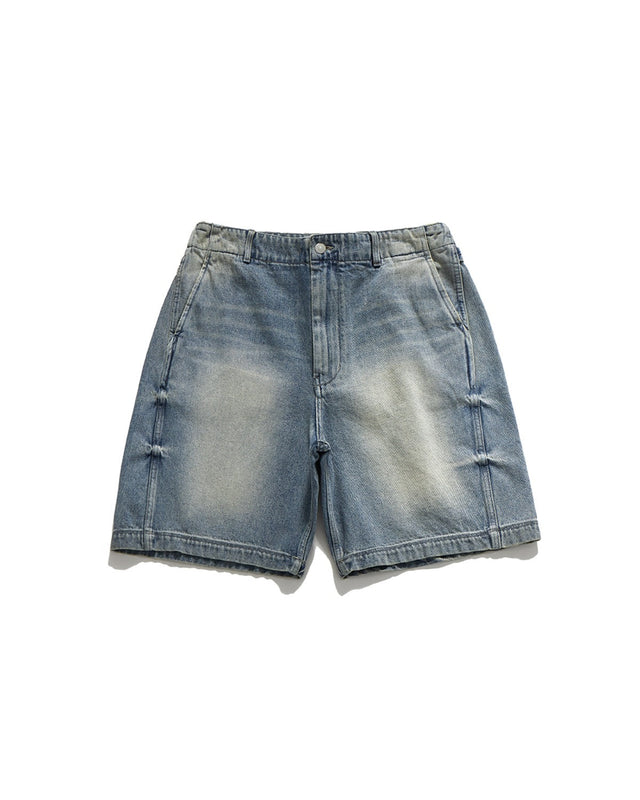 CINCH BACK CURVED SHORTS / LIGHT INDIGO