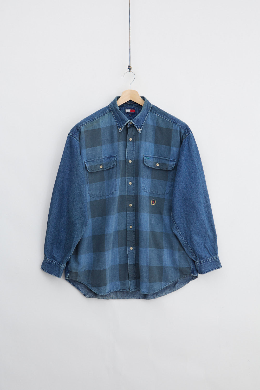 90s Tommy Hilfiger Checked Denim Shirt (L)