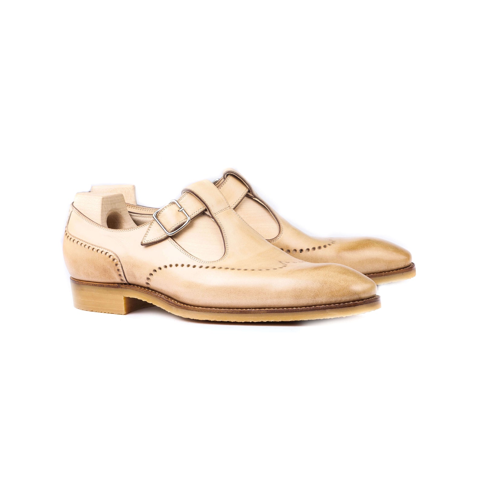 Single Buckle Monk Sandals Perforated Long Wing Tip