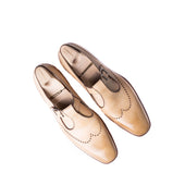 Single Buckle Monk Sandals Perforated Long Wing Tip