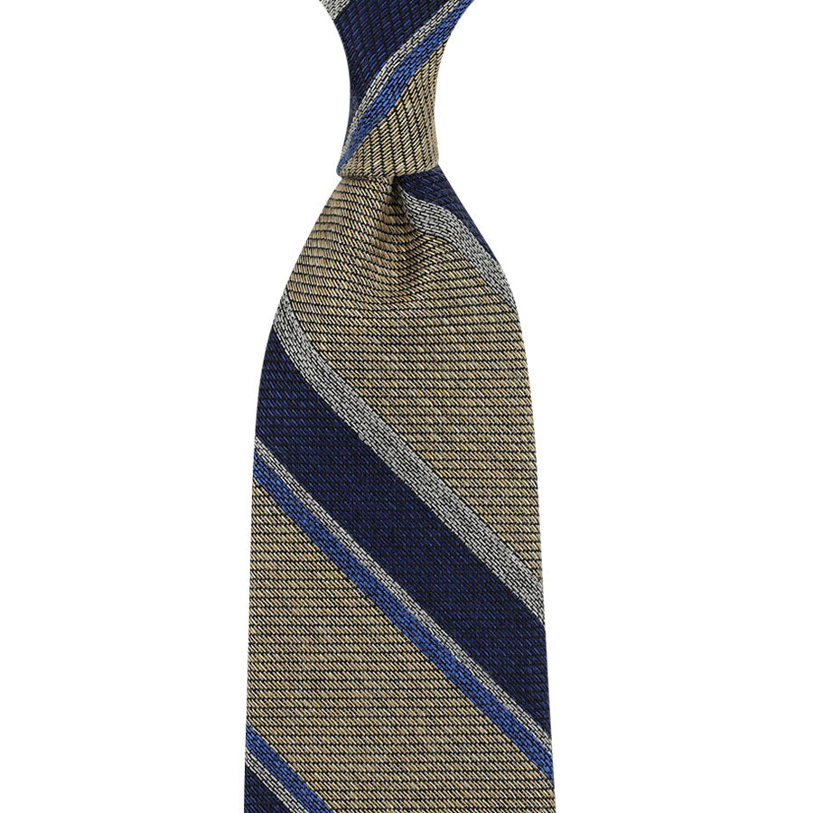 Striped Silk Wool Cotton Tie Beige