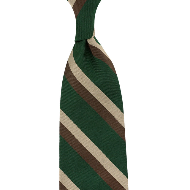 Repp Stripe Silk Tie - Forest / Beige / Brown