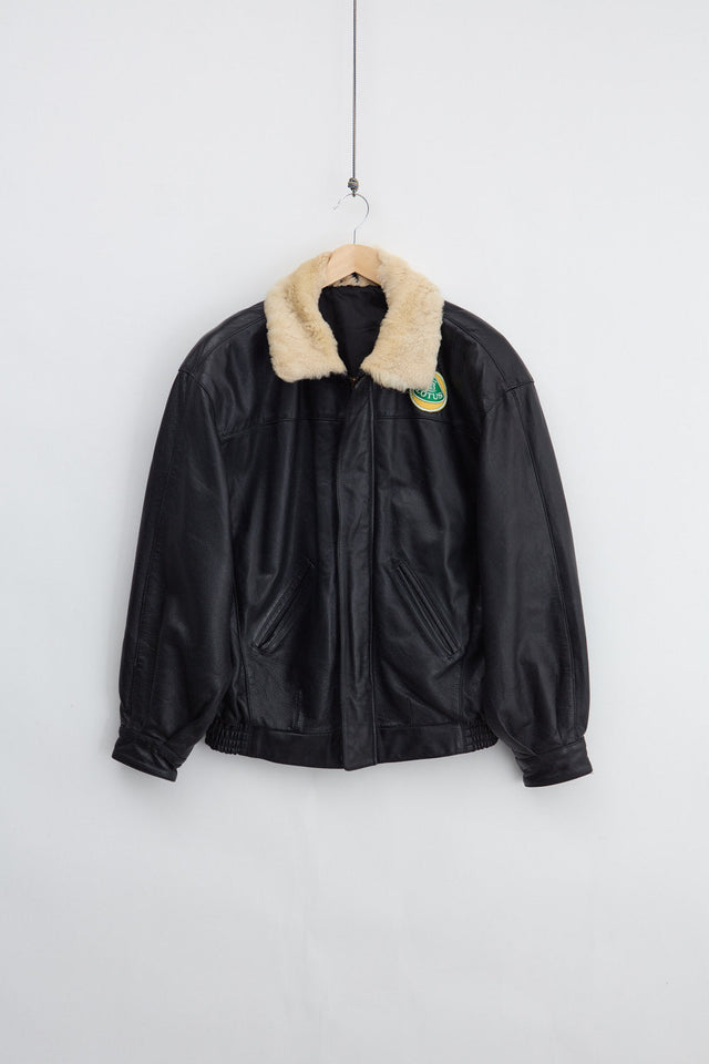 Black Leather Bomber Jacket (M)