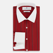 Dark Red Track Stripe Shirt With Contrast T A Collar And Cuffs