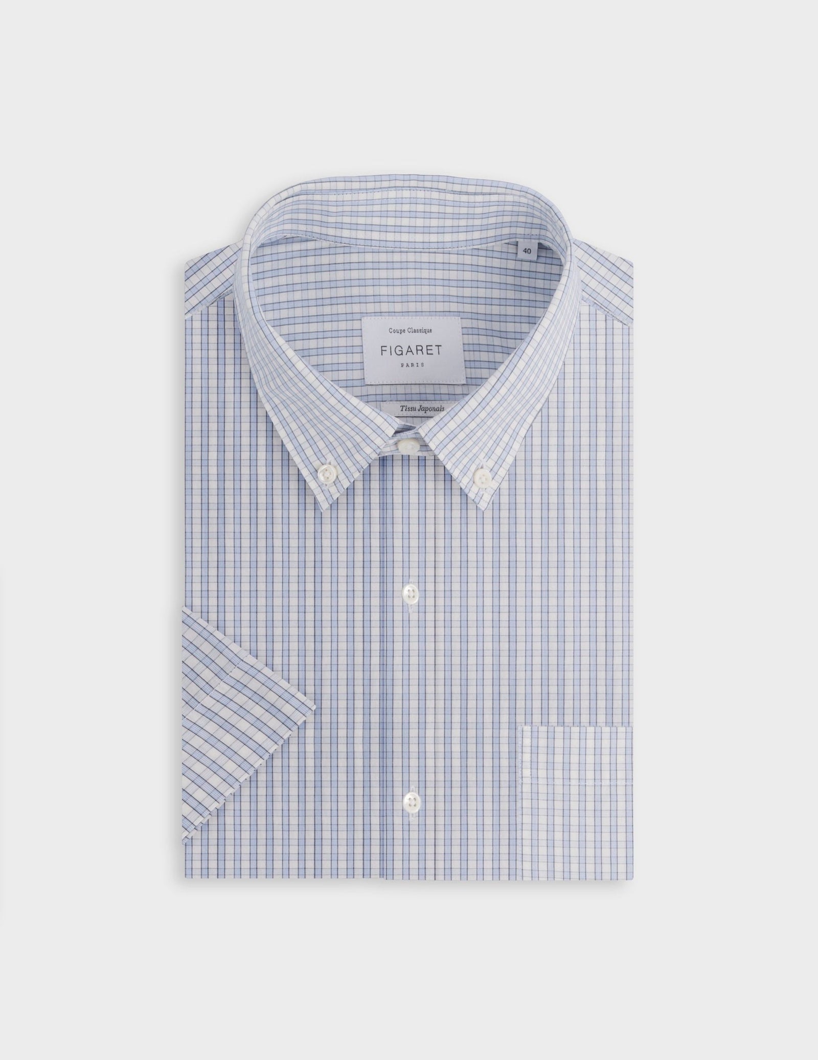 Chemise Classique Manches Courtes Carreaux Bleus