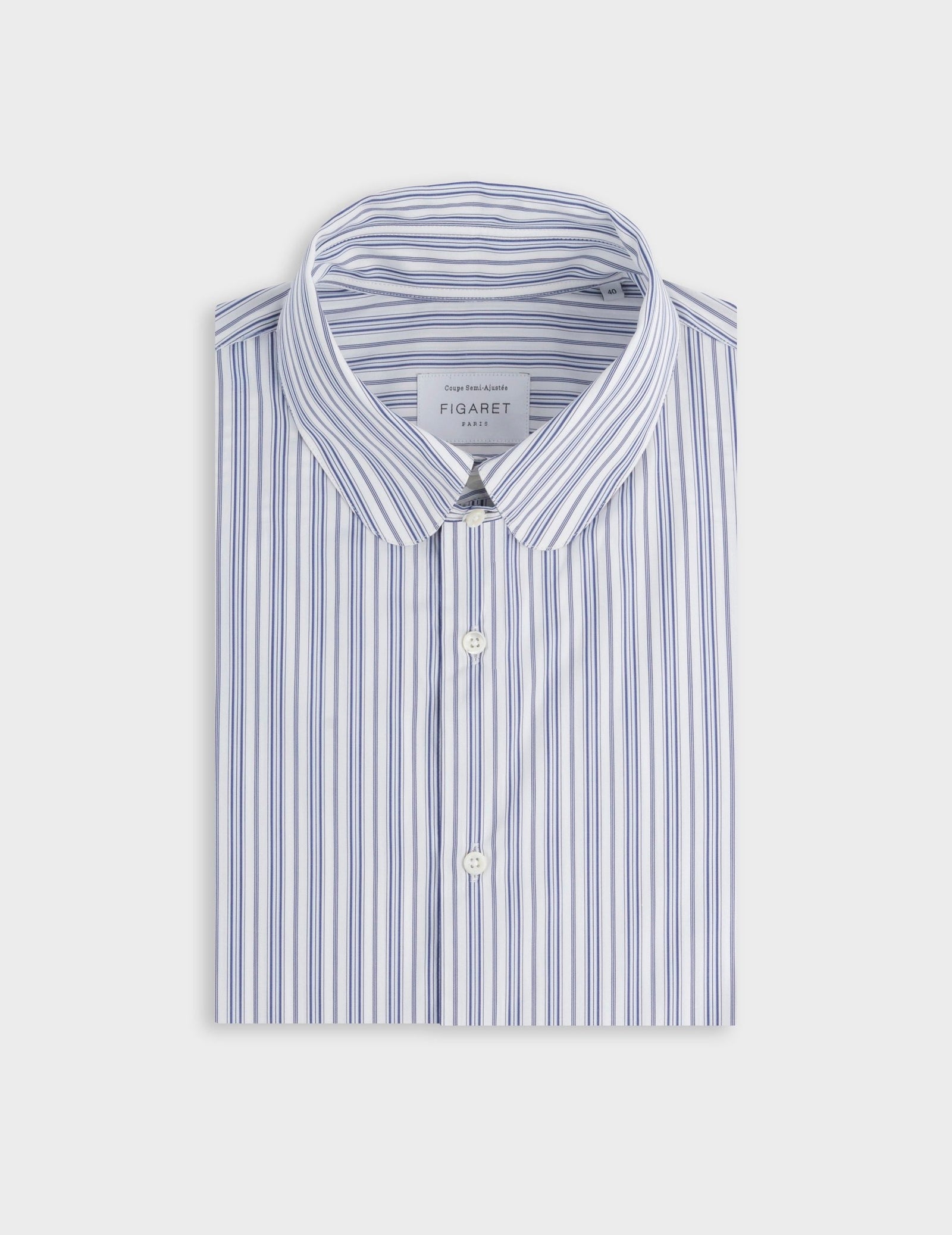 Semi-fitted navy striped shirt