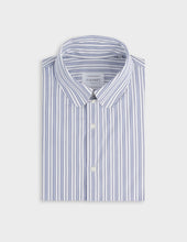 Semi-fitted navy striped shirt