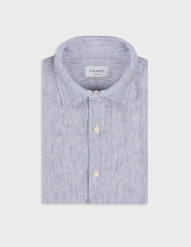 Chemise Auguste en lin rayé bleu marine