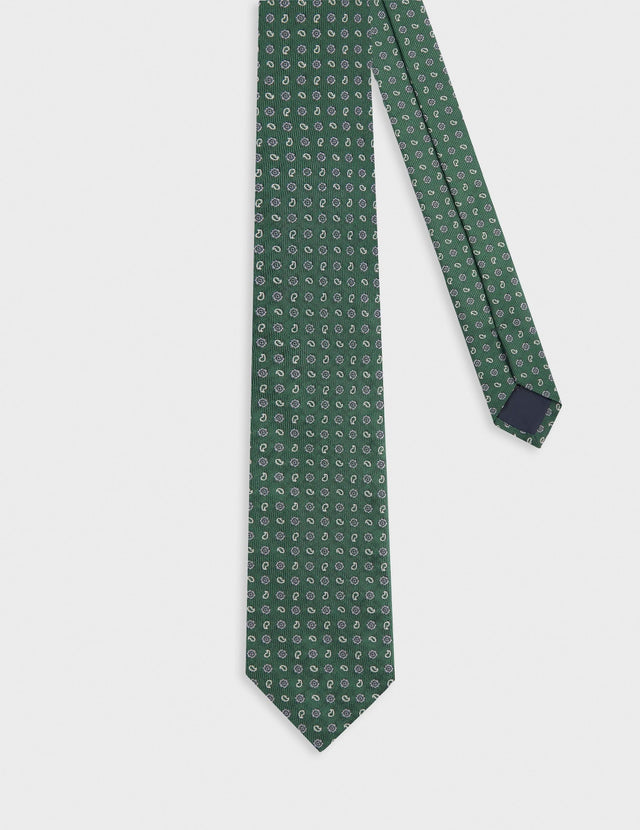 Cravate en soie à motifs vert foncé