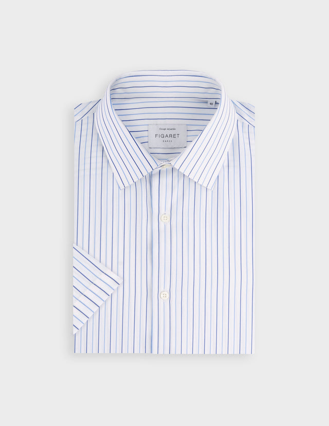 Chemise classique manches courtes rayée bleue