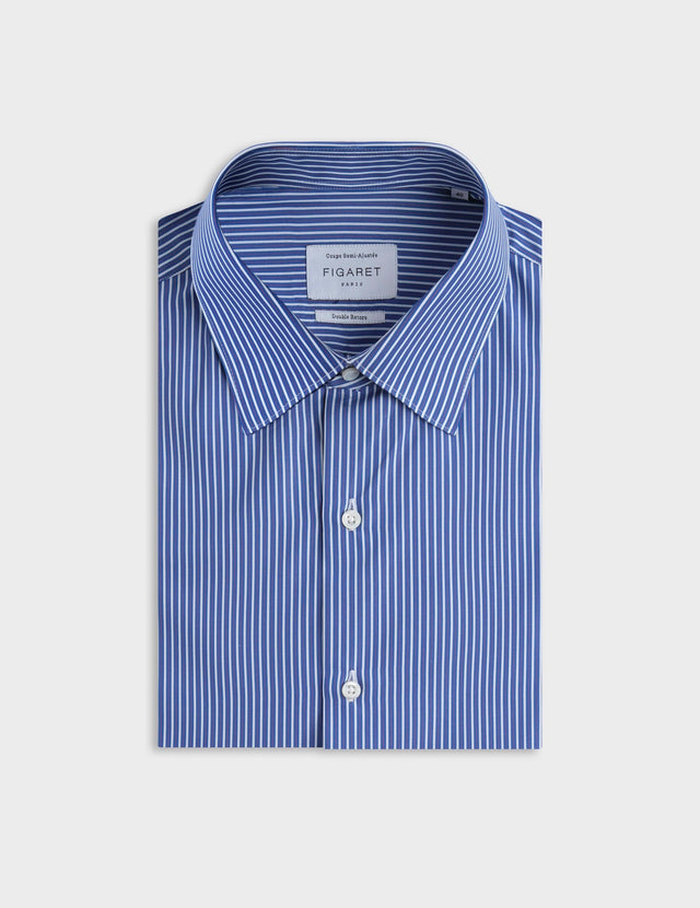 Chemise semi-ajustée rayée bleu marine