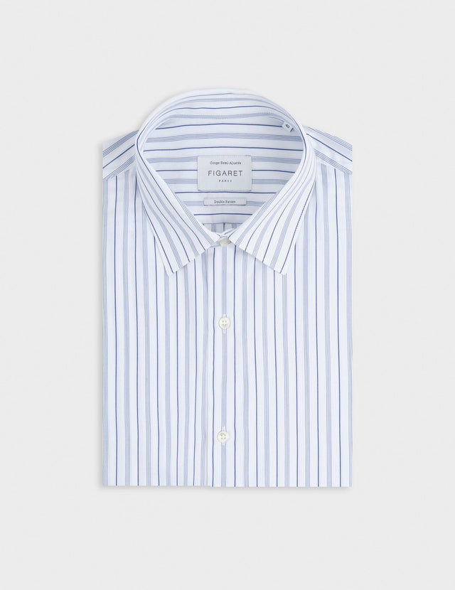 Semi-fitted striped navy shirt
