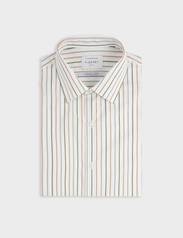 Chemise semi-ajustée rayée beige
