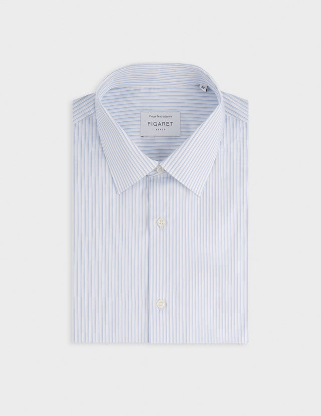 Chemise semi-ajustée Voyage rayée bleu clair