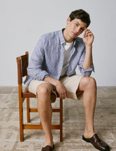 Chemise Gaspard en lin rayé bleu