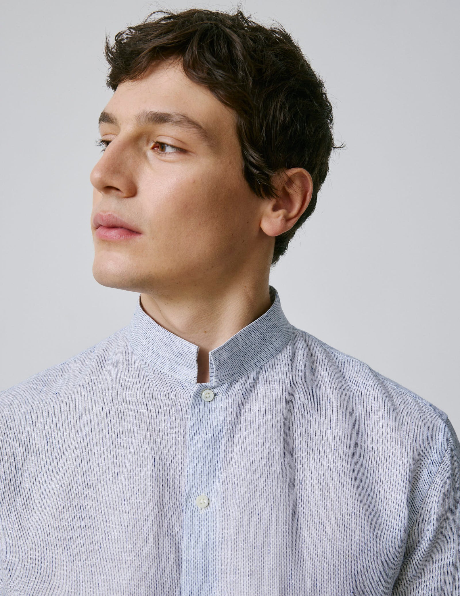 Chemise Semi Ajust E En Lin Ray Bleu Marine