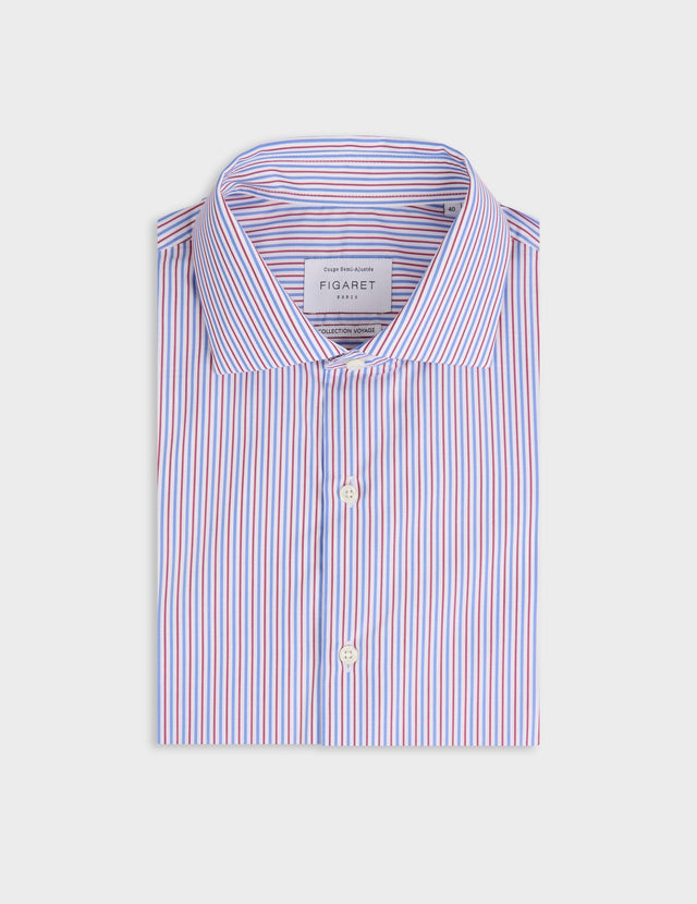 Chemise Voyage col italien en popeline rayée