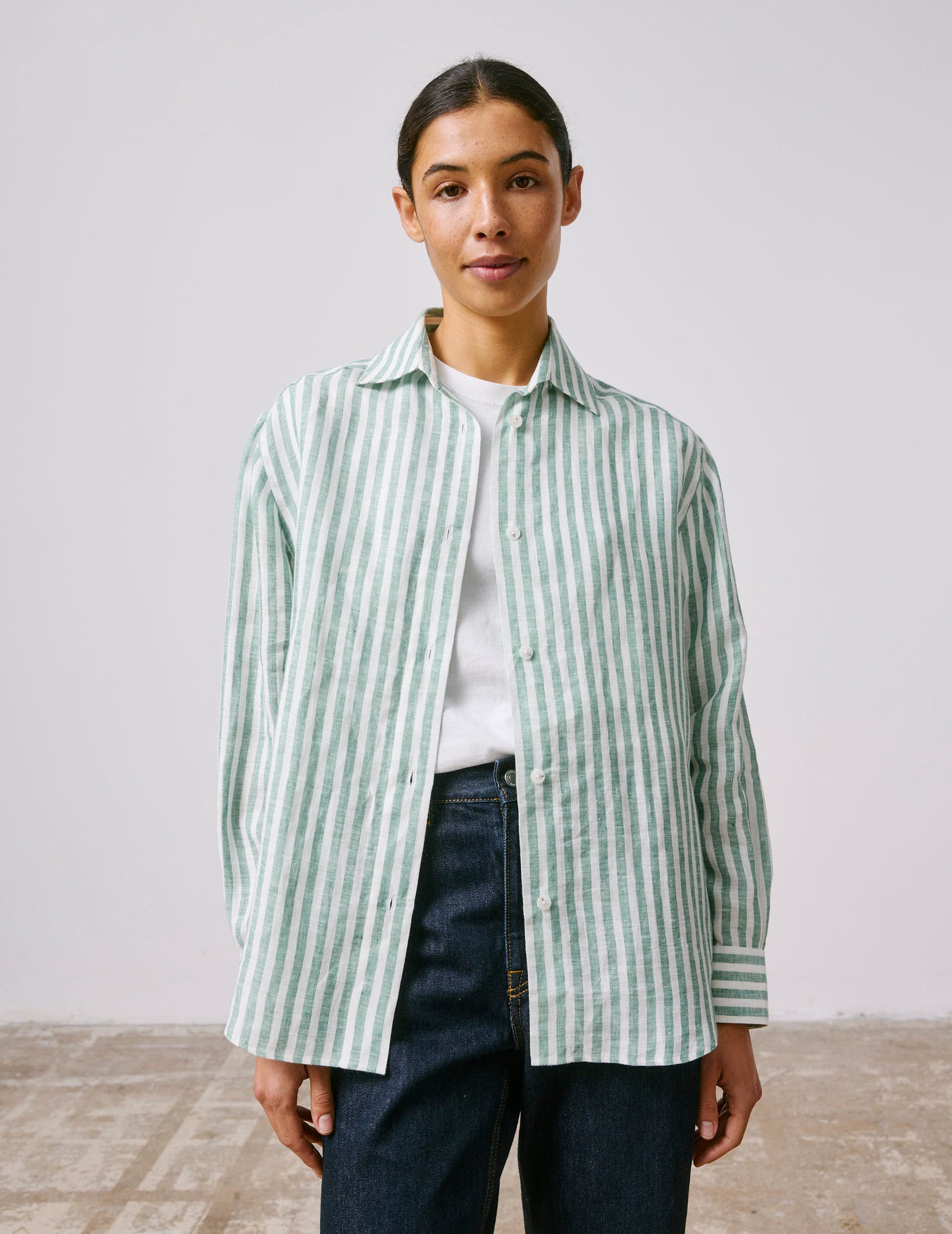 Léanna striped green linen shirt