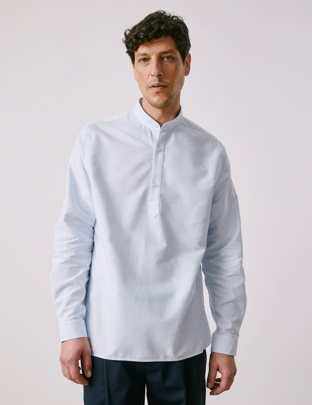 Chemise popover Logan rayée bleu clair