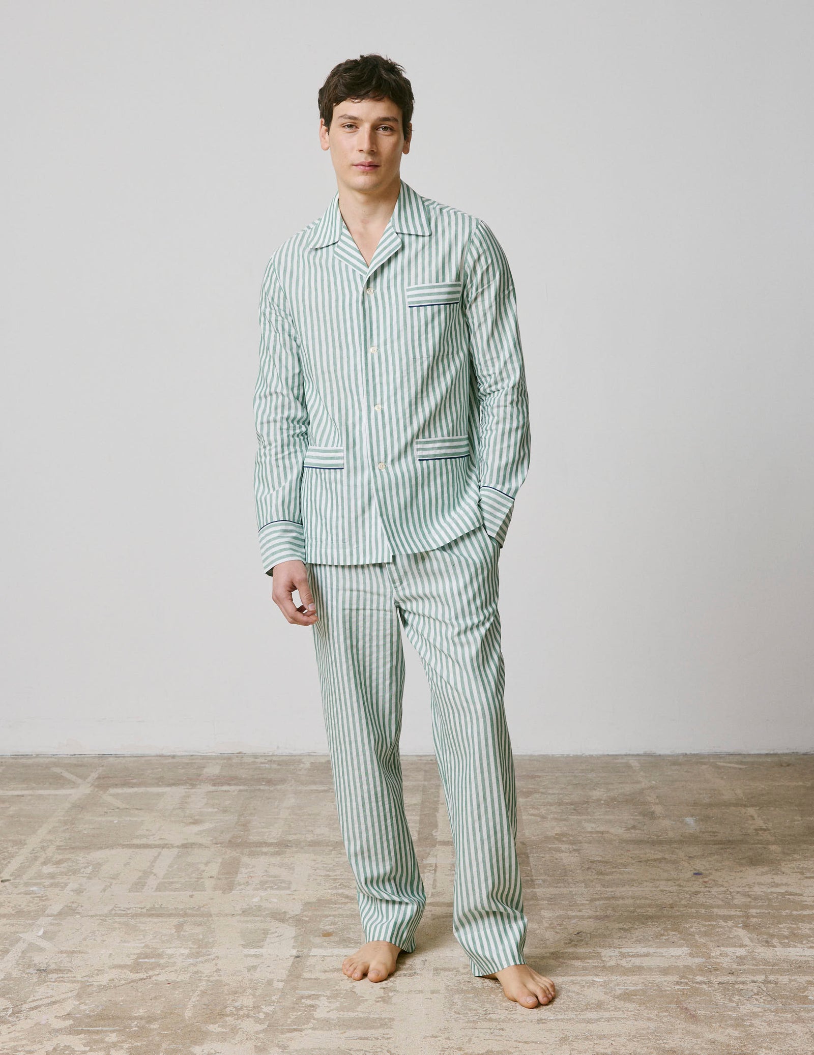 Pyjama Louis En Coton Et Lin Ray Vert