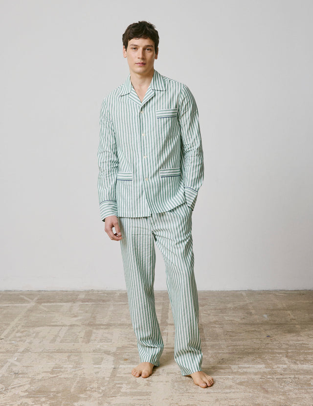 Pyjama Louis en coton et lin rayé vert