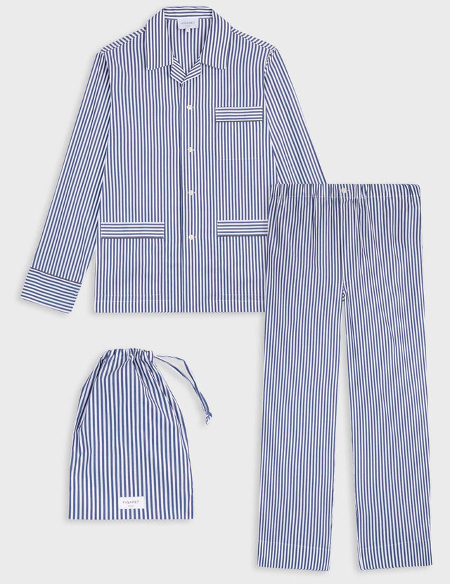 Pyjama Louis en popeline rayée marine