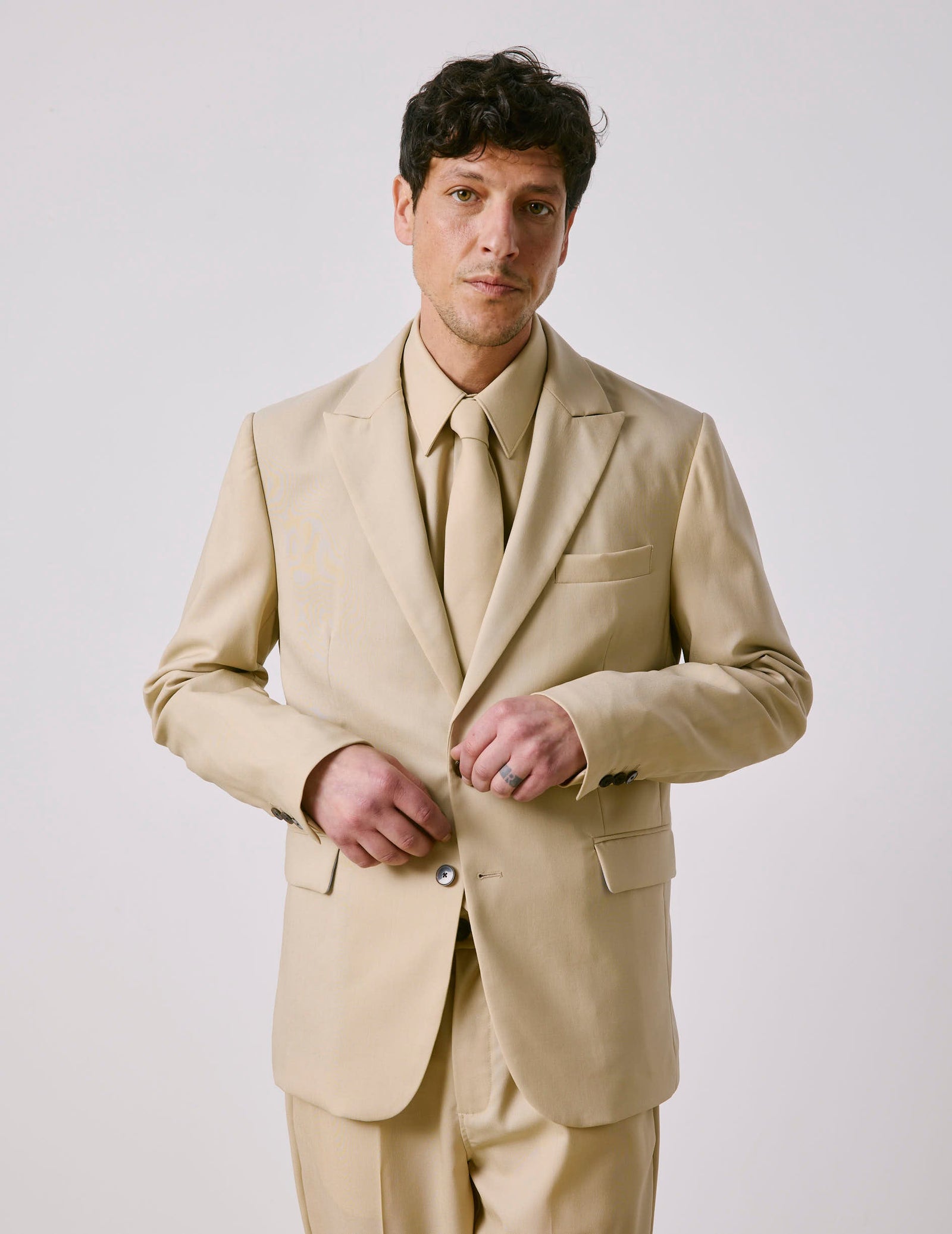 Marlon Suit Jacket In Beige Virgin Wool