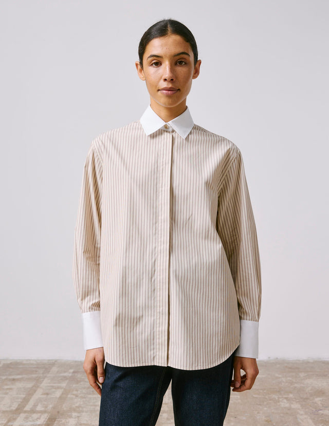 Chemise Mathéa gorge cachée rayée beige