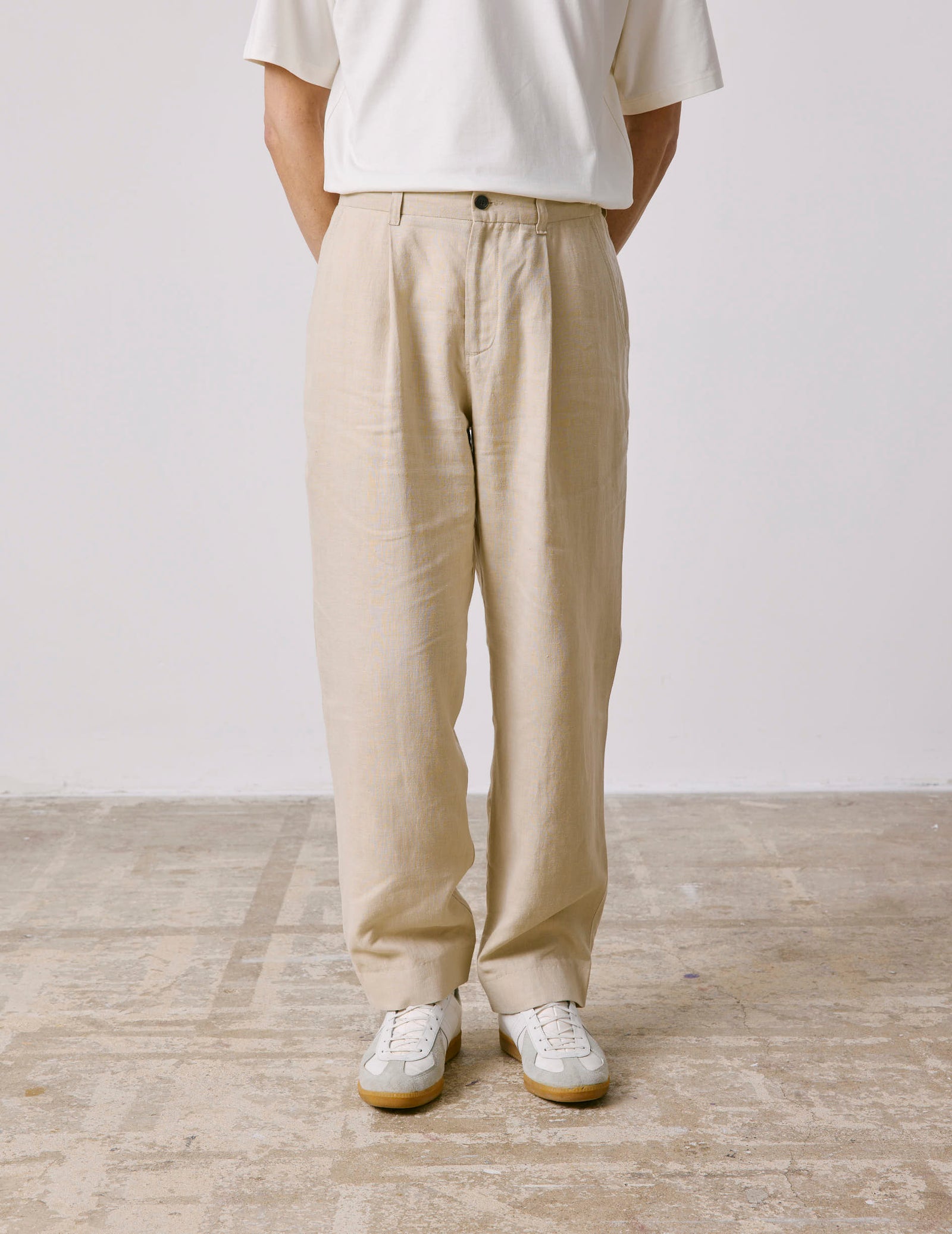 Pantalon Nicola En Lin Beige Clair