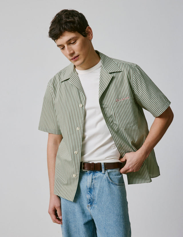 Chemise Noah manches courtes rayée kaki