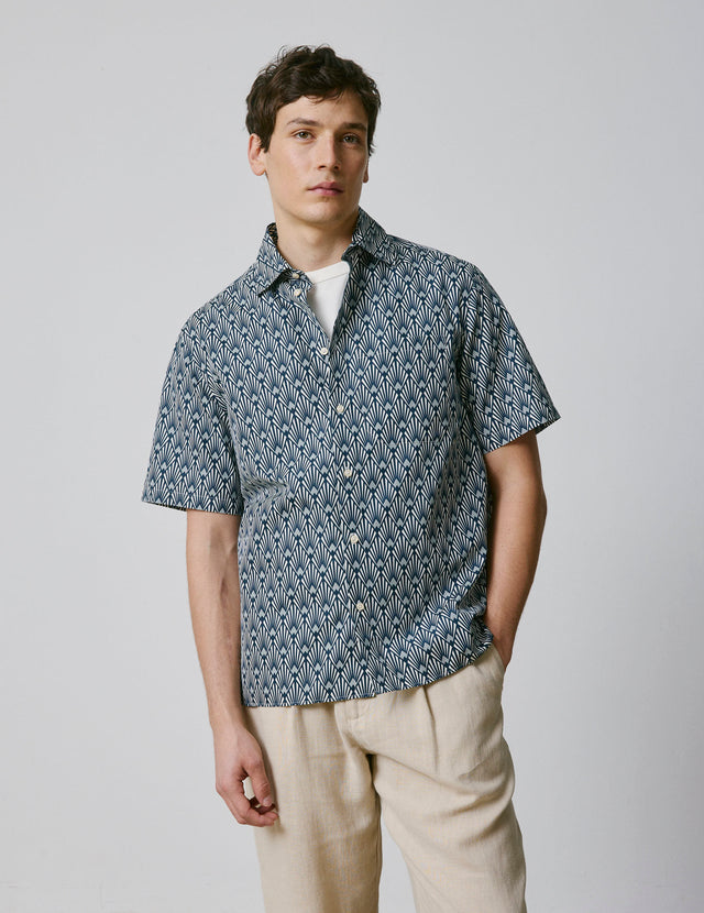 Short-sleeved printed blue Nolhann shirt