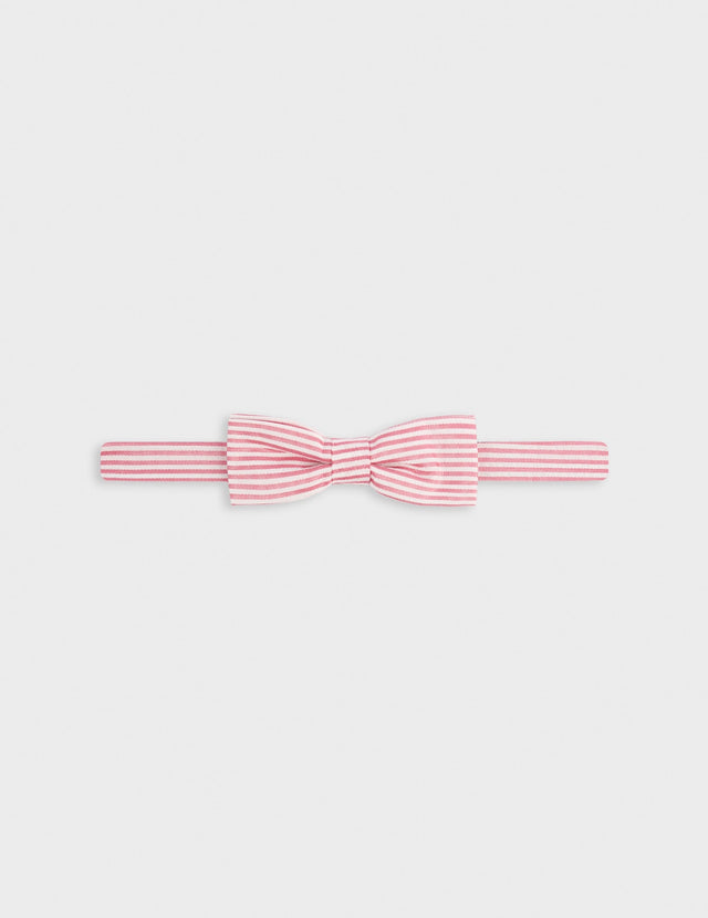 Nœud-papillon en coton et soie seersucker rayé rose