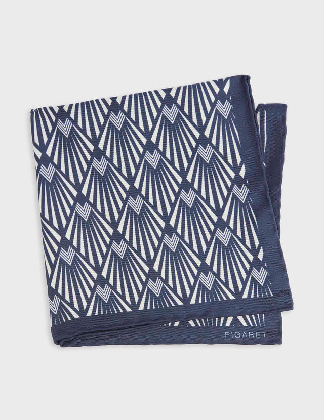 Printed navy silk pocket square