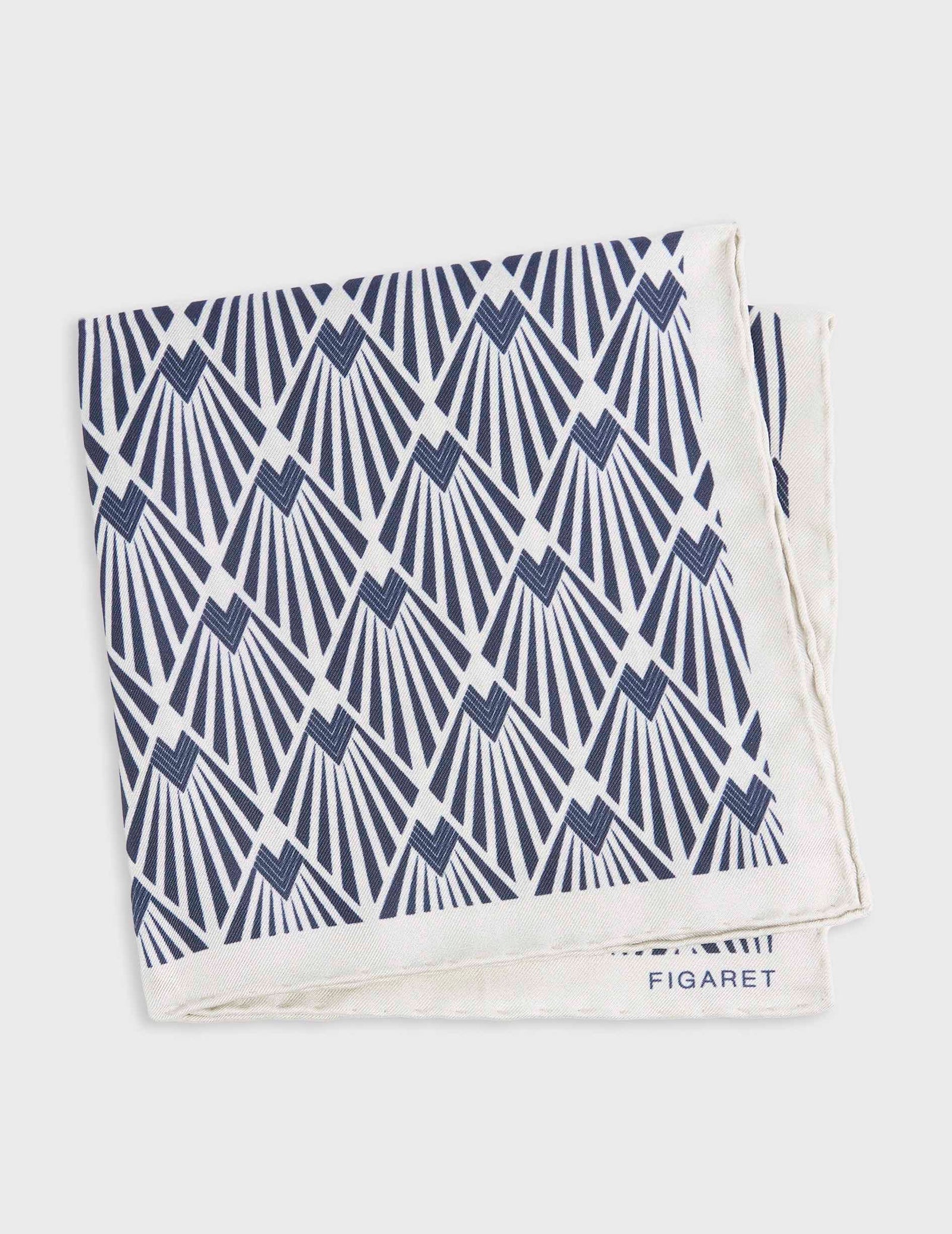 Printed ecru silk pocket square