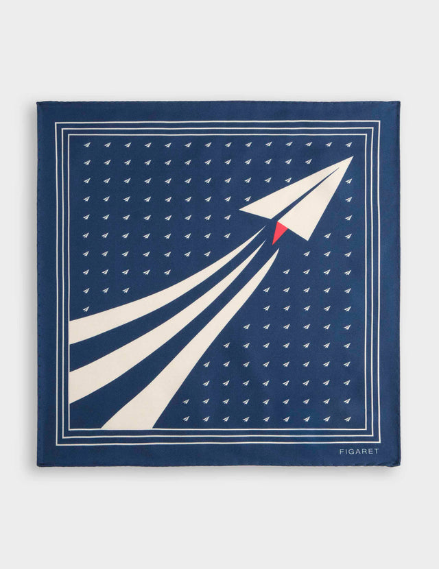 Printed Navy motifs silk pocket square