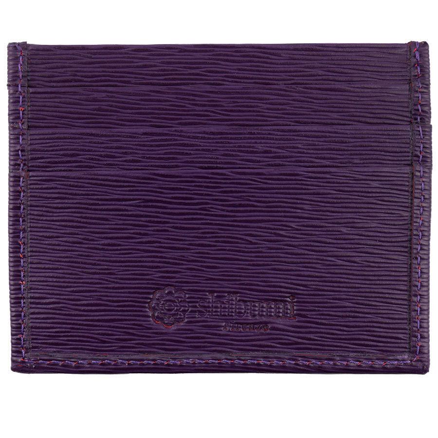 Calfskin Leather Credit Card Case Eggplant