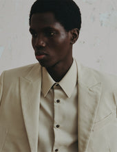 Beige virgin wool semi-fitted shirt
