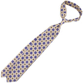 Floral Printed Silk Linen Tie Beige Hand Rolled
