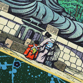 Ukiyo E Silk Pocket Square Kamakura Daibutsu 40x40cm