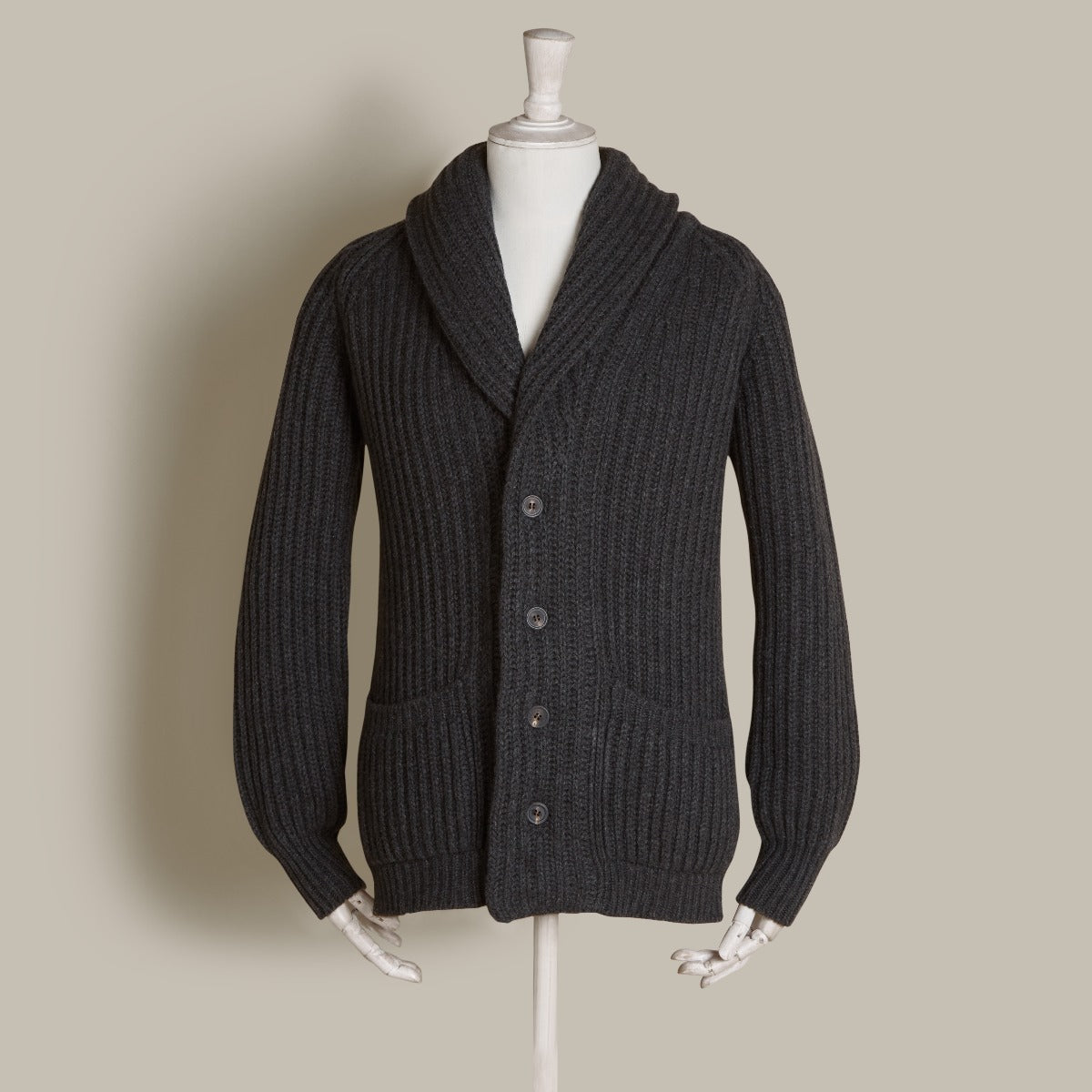 Ribbed 12 Ply Cashmere Cardigan In