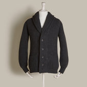 Ribbed 12 Ply Cashmere Cardigan in Charcoal