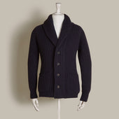 Ribbed 12 Ply Cashmere Cardigan In Navy