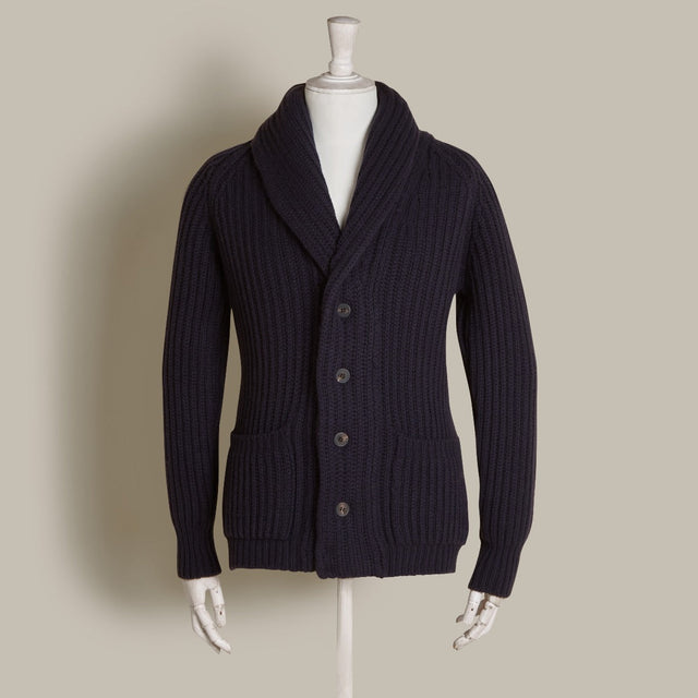 Ribbed 12 Ply Cashmere Cardigan In Navy
